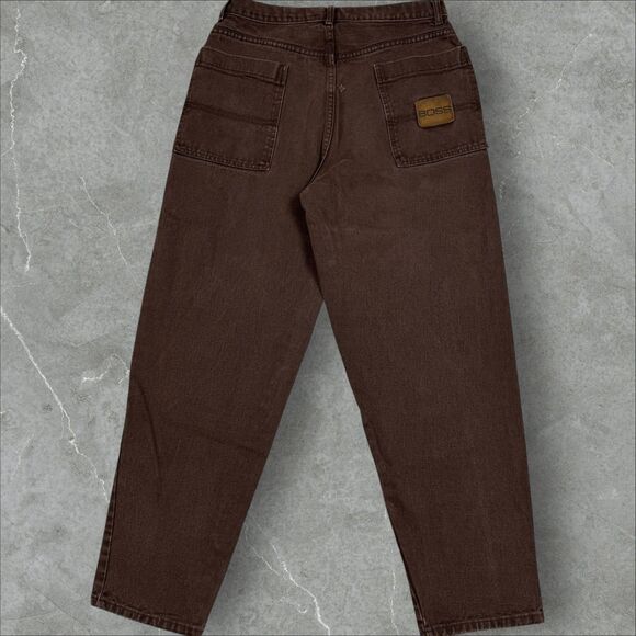 Vintage 90s Baggy Boss Dark Brown Denim Skater Surfer Jeans - 32x30 - Picture 2 of 8